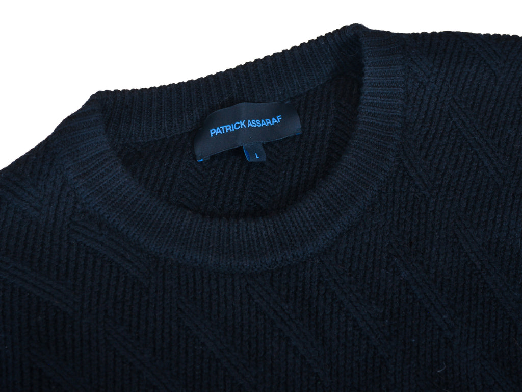 Patrick Assaraf Black Jacquard Merino Wool Sweater