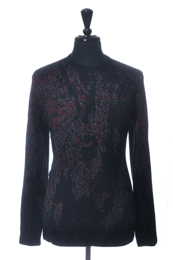 John Varvatos Black Print Crew Neck Sweater