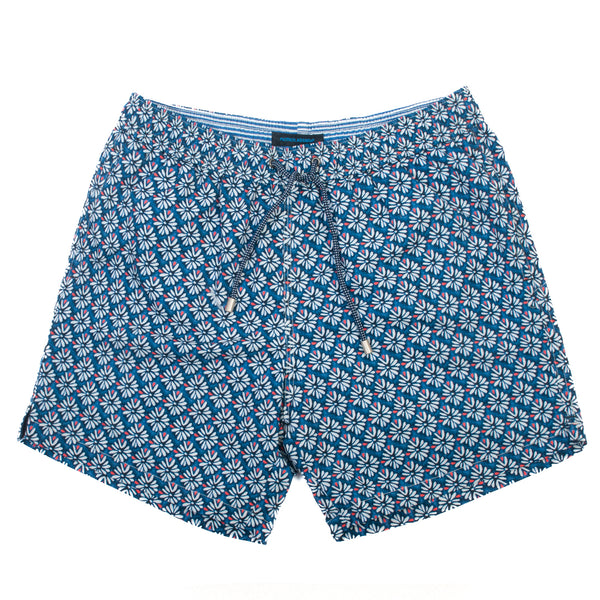 Patrick Assaraf Blue Leaf Print Swim Shorts