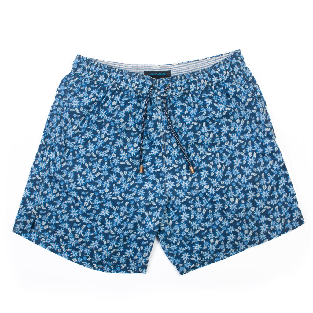 Patrick Assaraf Blue Leaf Print Swim Shorts