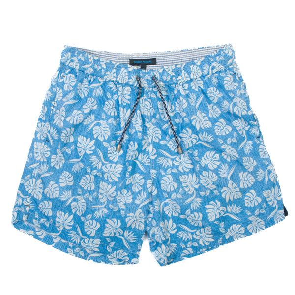 Patrick Assaraf Blue Leaf Print Swim Shorts