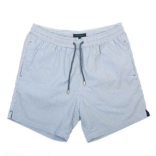 Patrick Assaraf Blue Seersucker Stripe Swim Shorts