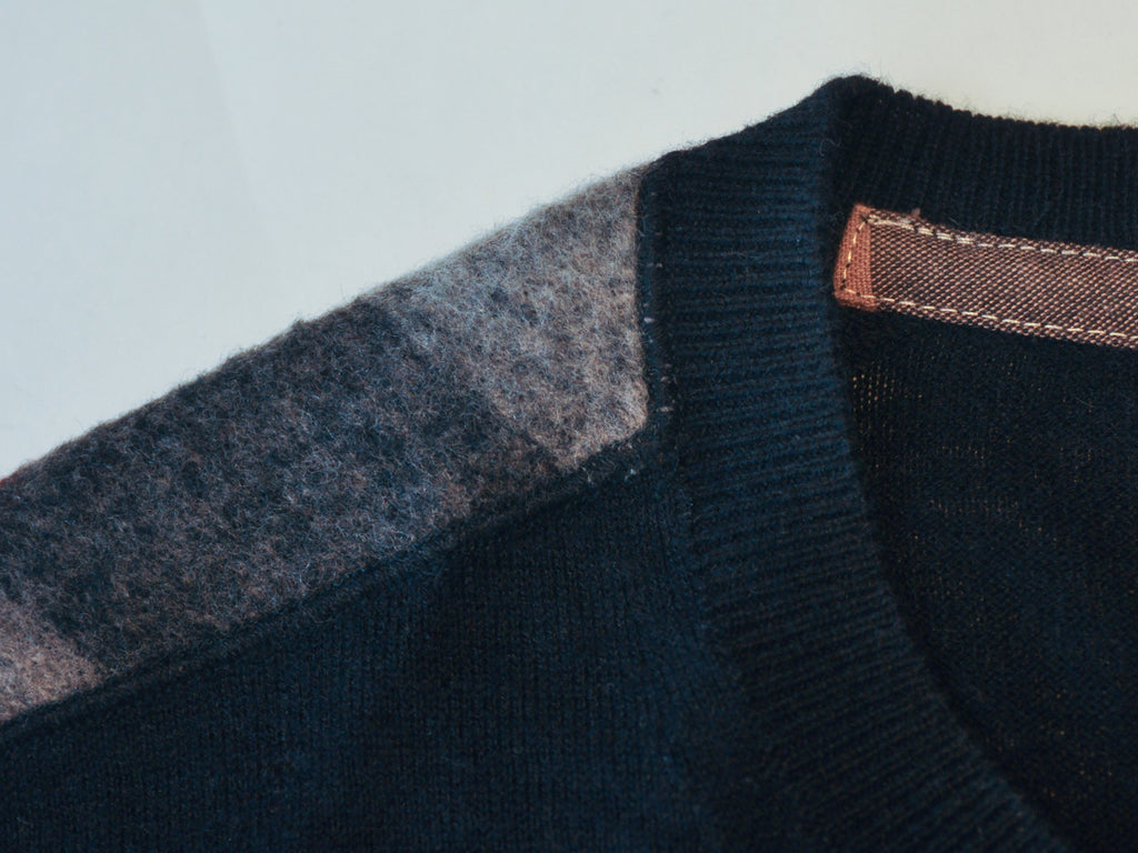 Burberry Brit Black Nova Check Accented Crew Neck Sweater