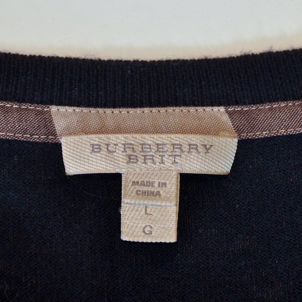 Burberry Brit Black Nova Check Accented Crew Neck Sweater