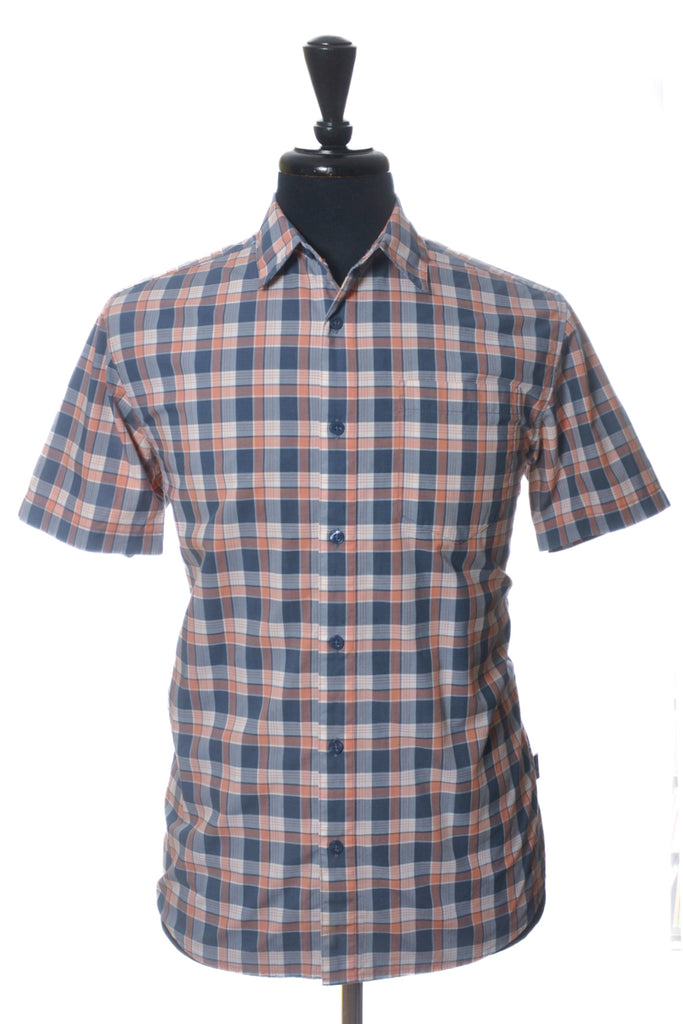 Patagonia Peach and Grey Check Organic Cotton Short Sleeve Shirt