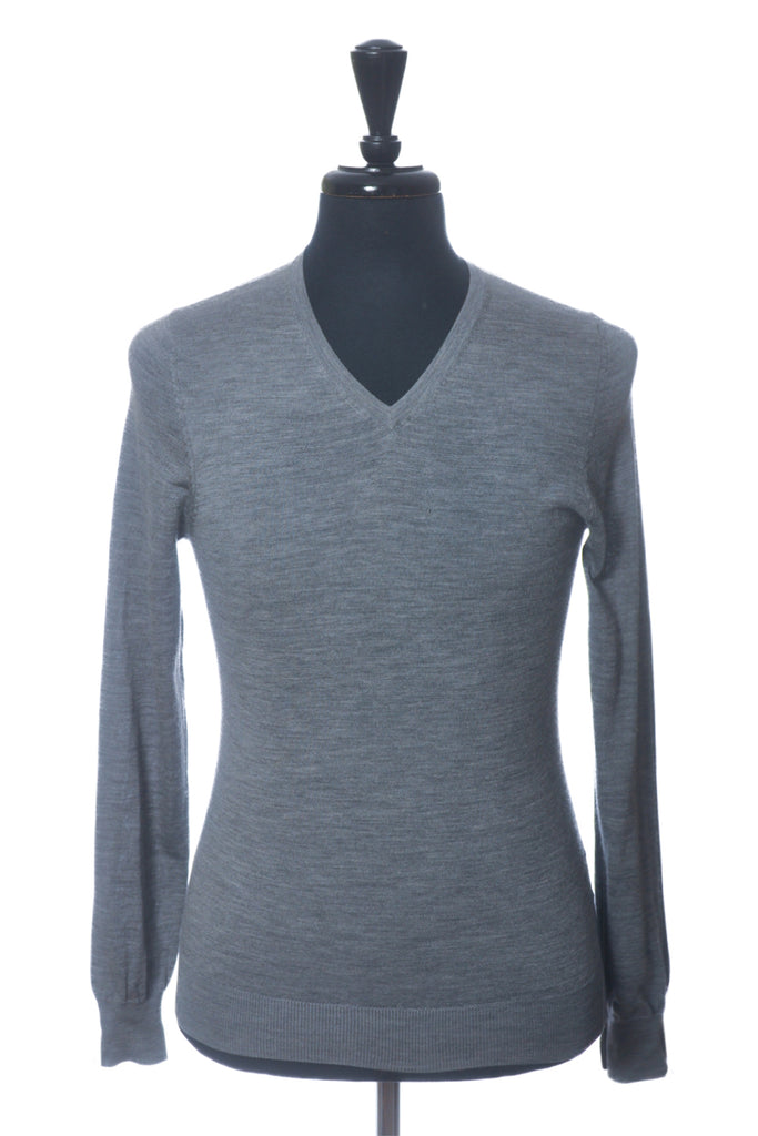 SuitSupply Grey Merino Wool V-Neck Sweater