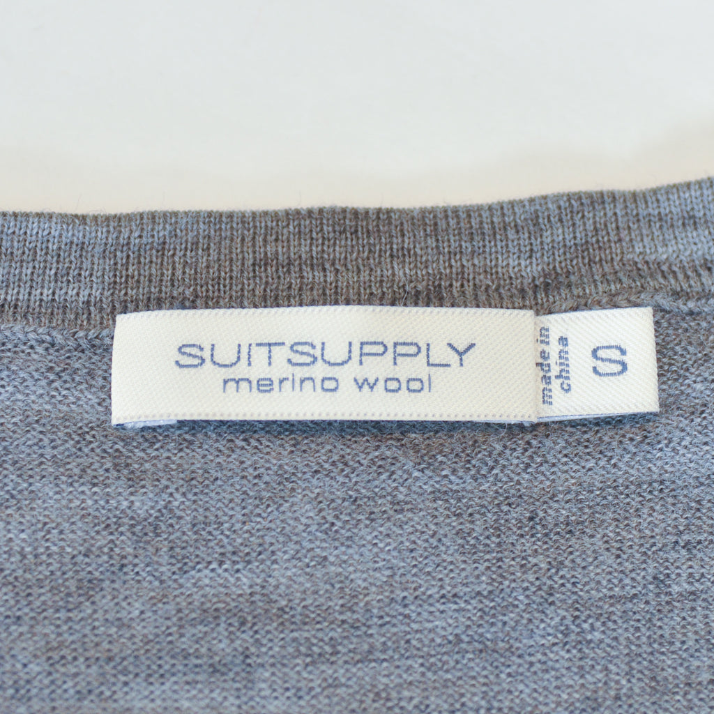 SuitSupply Grey Merino Wool V-Neck Sweater