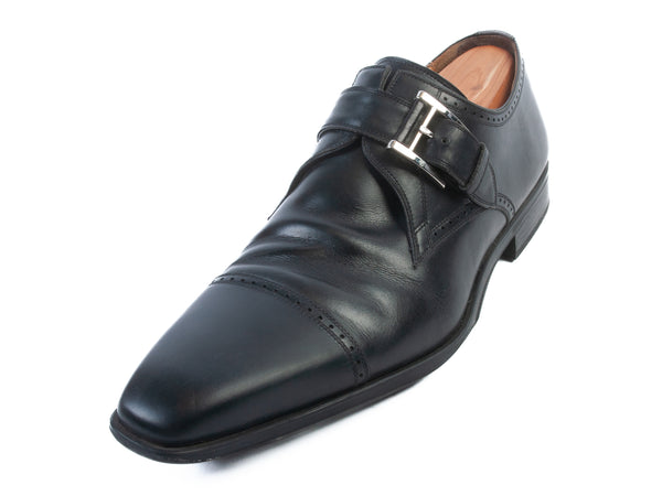 Magnanni Black Cap Toe Monk Strap Shoes
