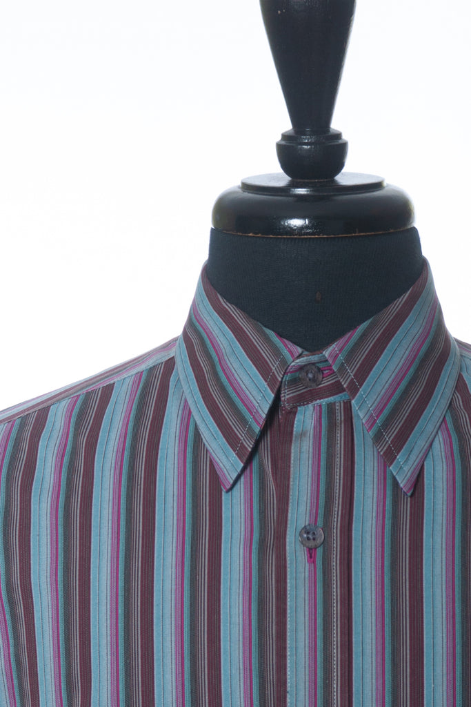 Robert Graham Blue Floral Embroidered Bar Code Stripe Shirt