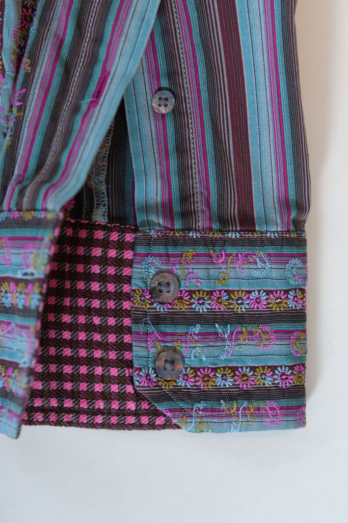 Robert Graham Blue Floral Embroidered Bar Code Stripe Shirt