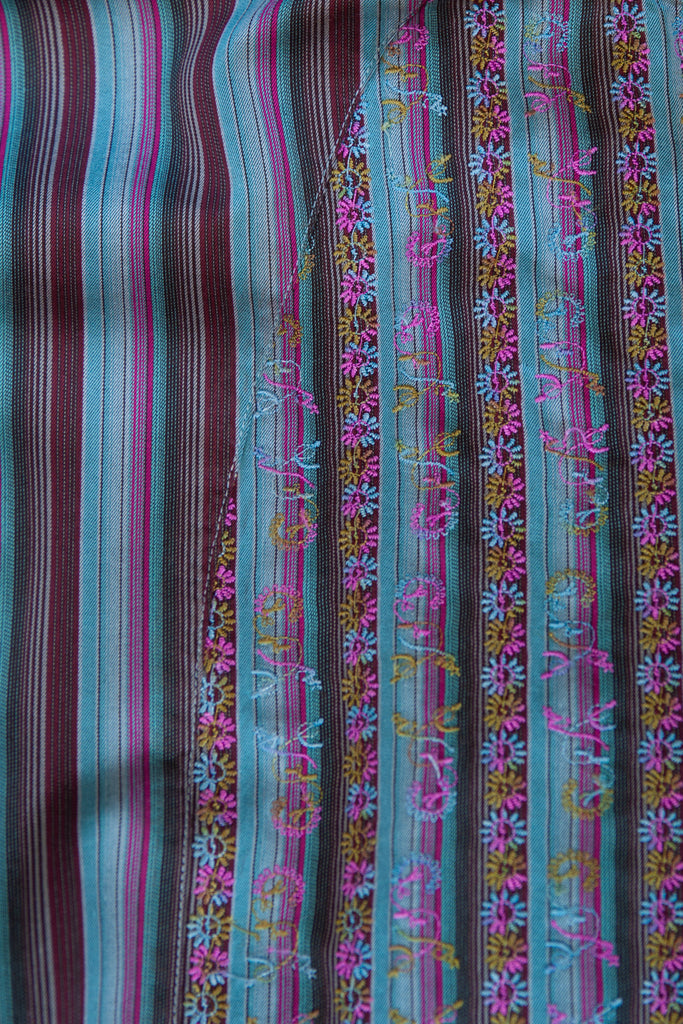 Robert Graham Blue Floral Embroidered Bar Code Stripe Shirt