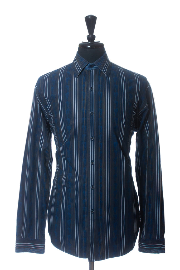 Robert Graham Blue Bar Code Stripe Shirt