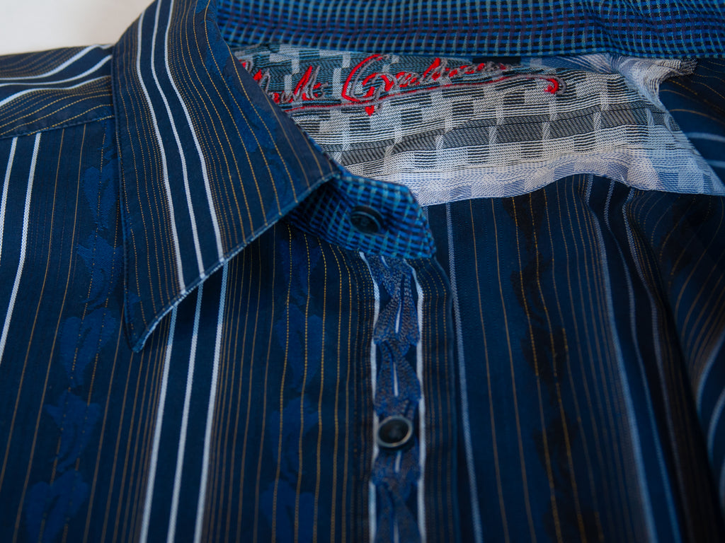 Robert Graham Blue Bar Code Stripe Shirt