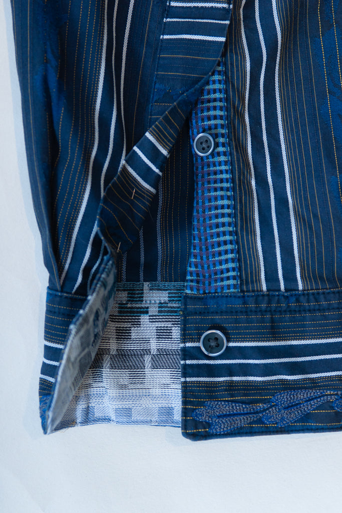 Robert Graham Blue Bar Code Stripe Shirt