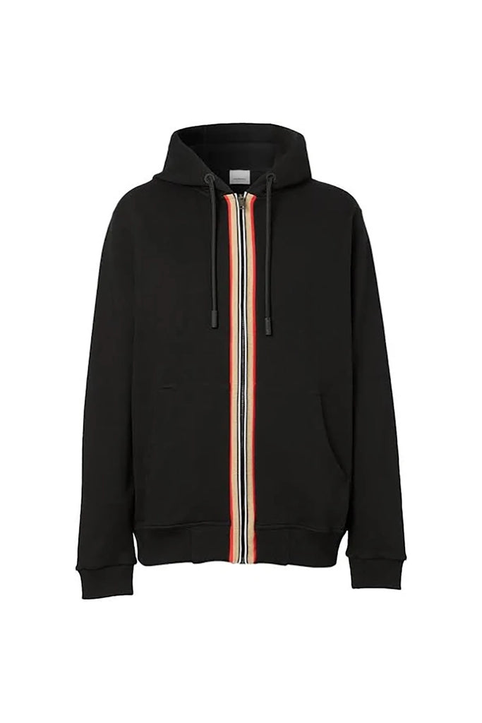 Burberry Black Icon Stripe Detail Cotton Full Zip Hoodie