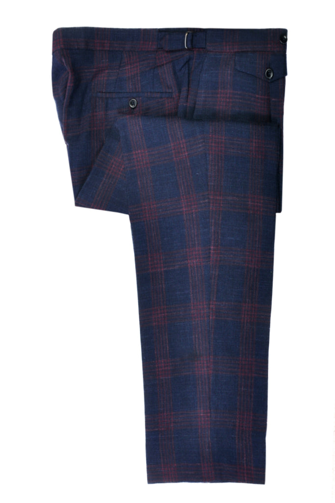 Incotex Merlot on Navy Blue Check Slim Fit Trousers