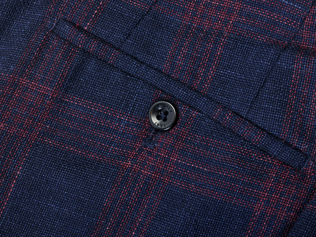 Incotex Merlot on Navy Blue Check Slim Fit Trousers