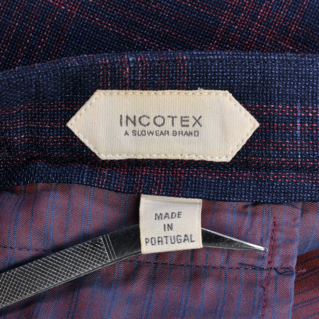 Incotex Merlot on Navy Blue Check Slim Fit Trousers