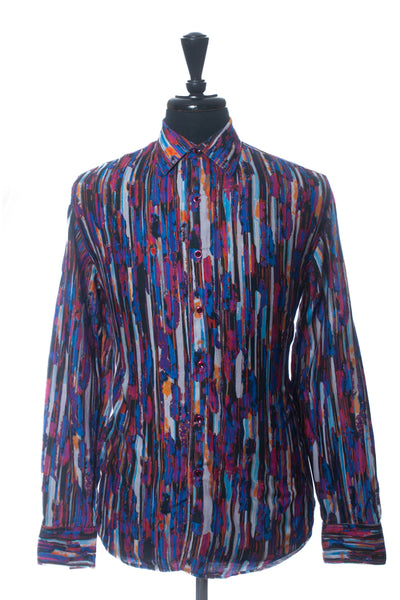 Robert Graham Multi Color Brush Stroke Print Silk Blend Shirt