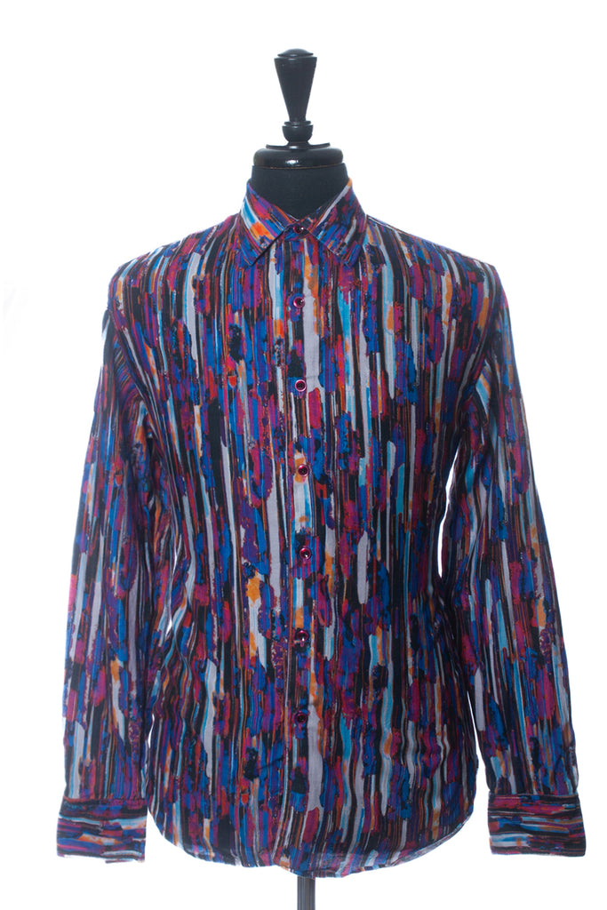 Robert Graham Multi Color Brush Stroke Print Silk Blend Shirt