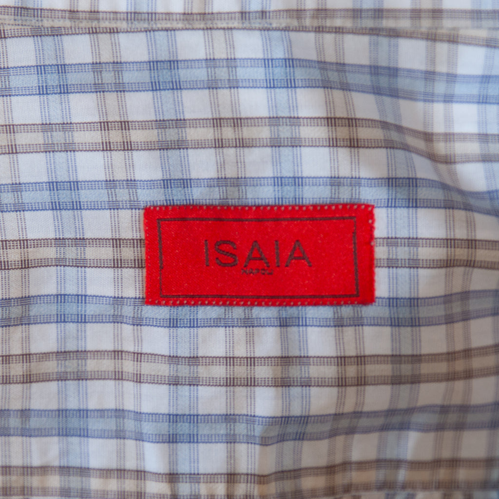 Isaia Blue and Brown Check Cotton Dress Shirt