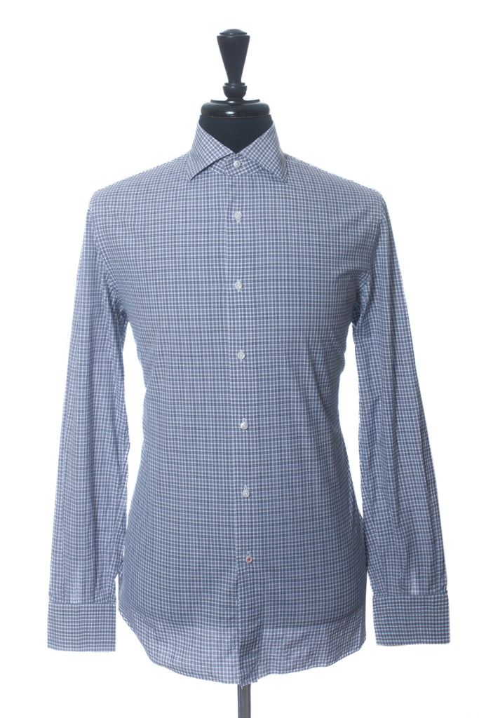 Isaia Brown Check Cotton Dress Shirt
