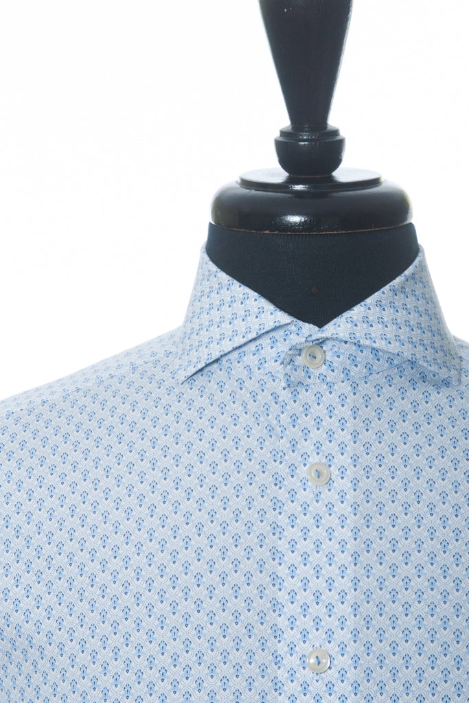 Eton Blue Geometric Print Slim Fit Poplin Shirt