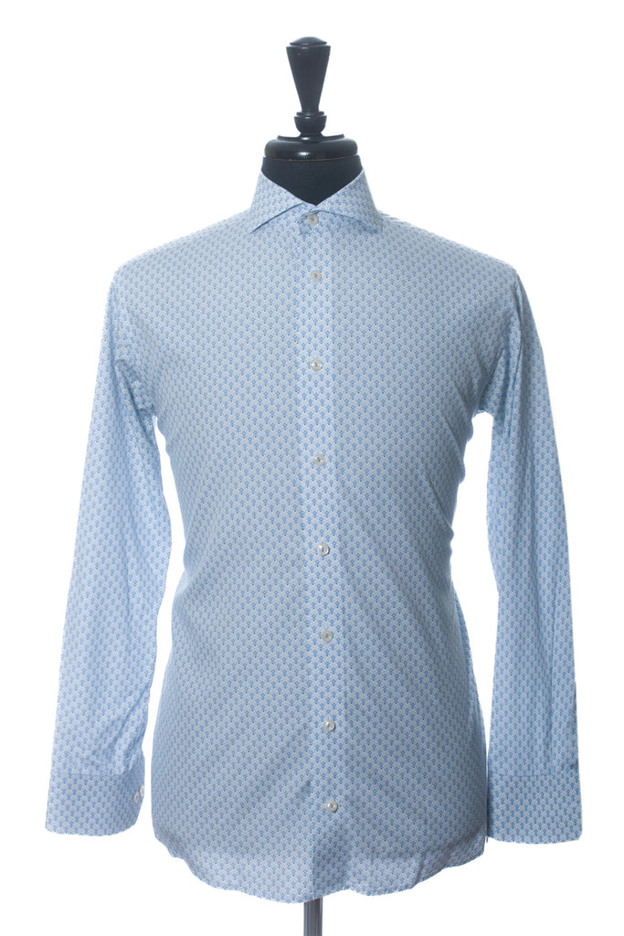 Eton Blue Geometric Print Slim Fit Poplin Shirt