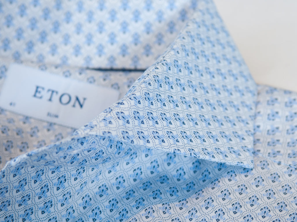 Eton Blue Geometric Print Slim Fit Poplin Shirt