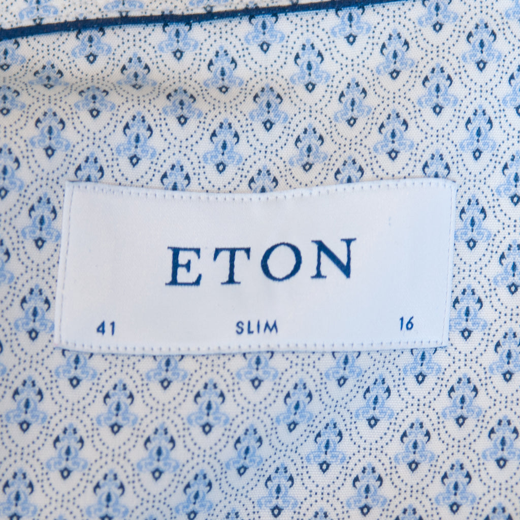 Eton Blue Geometric Print Slim Fit Poplin Shirt