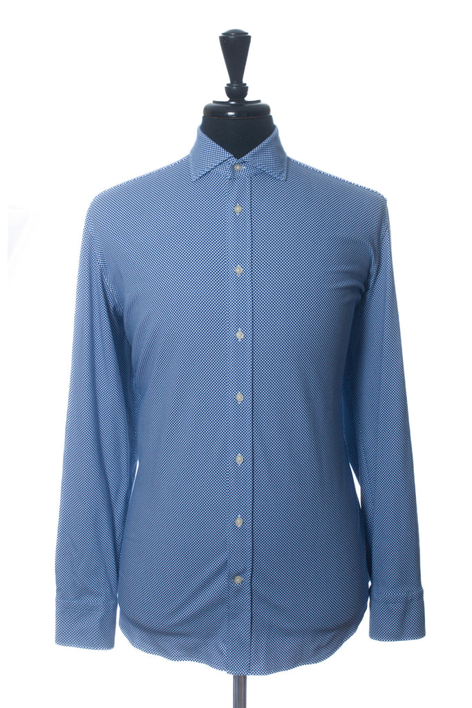 Emanuel Berg Blue Print Modern Fit Performance Stretch Shirt