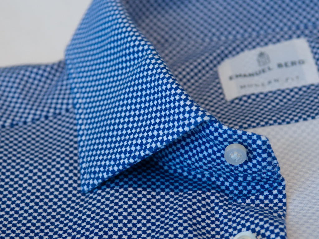 Emanuel Berg Blue Print Modern Fit Performance Stretch Shirt