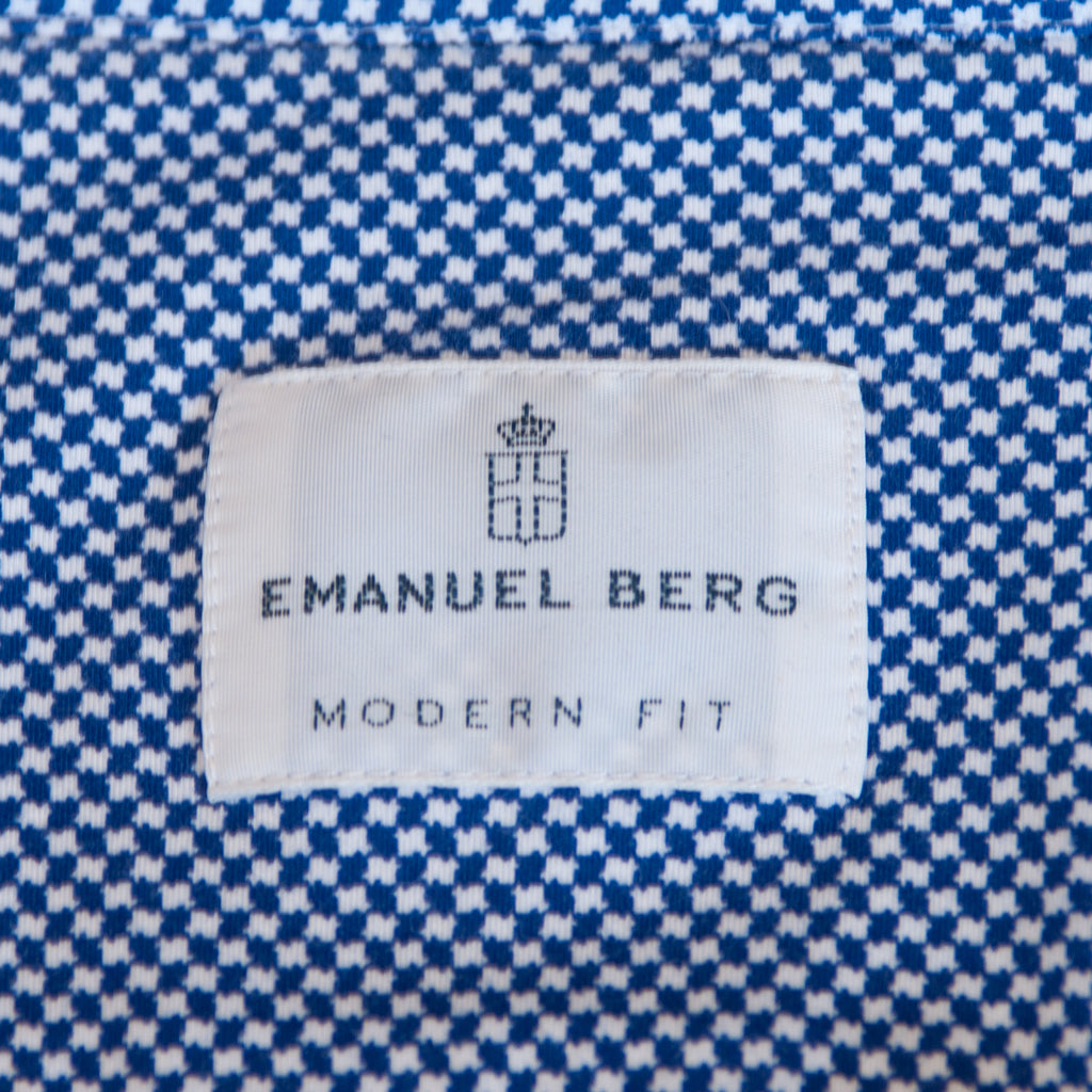 Emanuel Berg Blue Print Modern Fit Performance Stretch Shirt