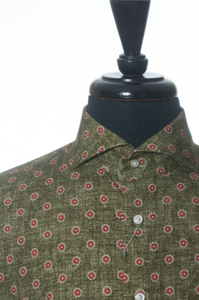 Emanuel Berg NWT Green Floral Modern Fit Harvard Flannel Shirt