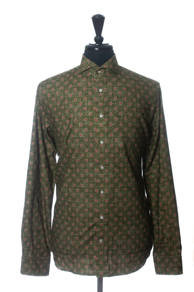 Emanuel Berg NWT Green Floral Modern Fit Harvard Flannel Shirt
