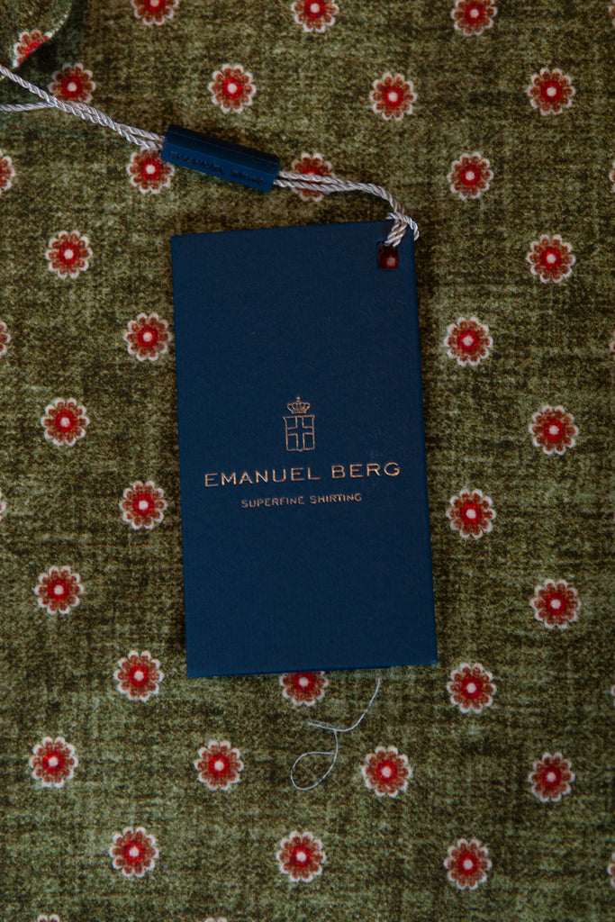 Emanuel Berg NWT Green Floral Modern Fit Harvard Flannel Shirt