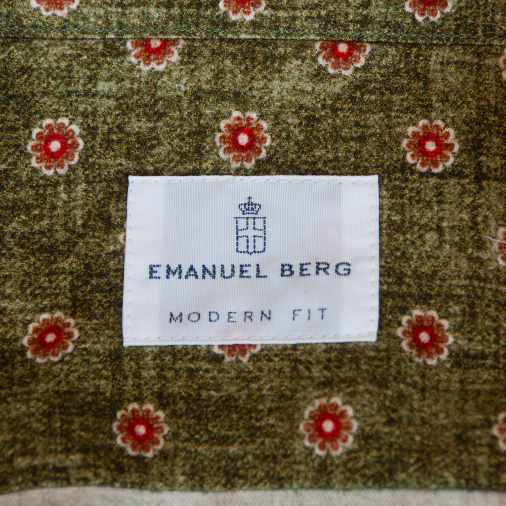 Emanuel Berg NWT Green Floral Modern Fit Harvard Flannel Shirt