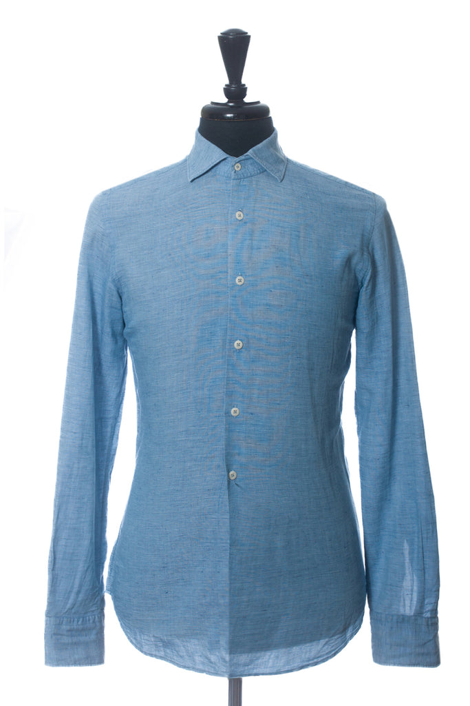 Glanshirt Blue Slub Weave Linen Blend Shirt