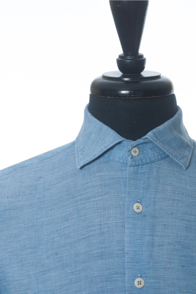 Glanshirt Blue Slub Weave Linen Blend Shirt