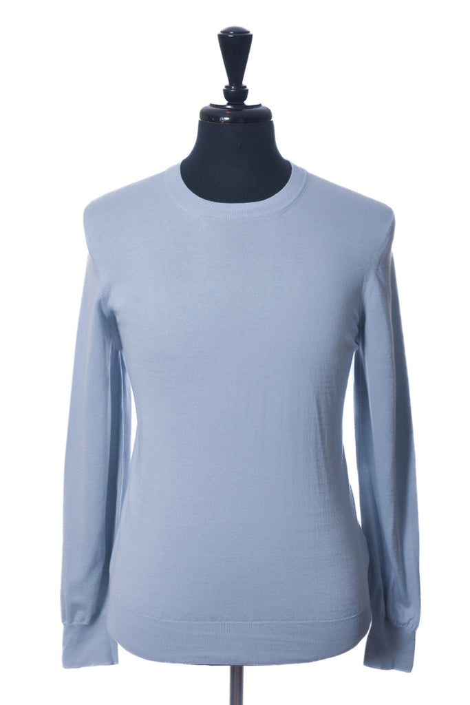 Brunello Cucinelli Light Blue Cotton Crew Neck Sweater