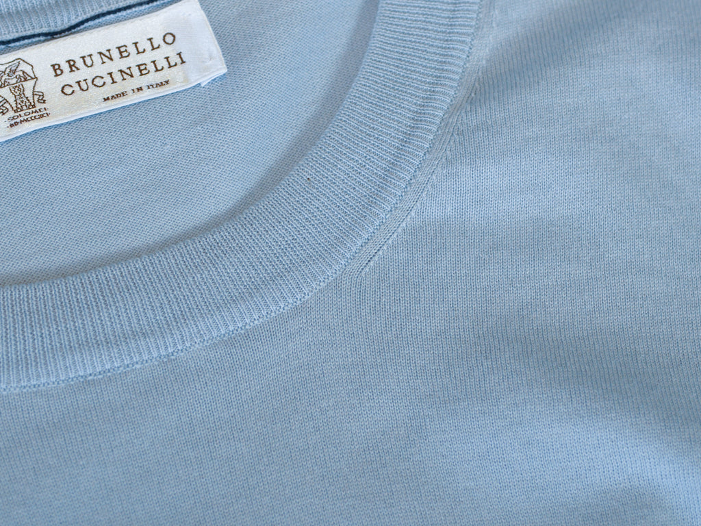 Brunello Cucinelli Light Blue Cotton Crew Neck Sweater