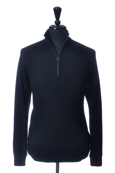 Wings+Horns Black Quarter Zip Merino Wool Sweater