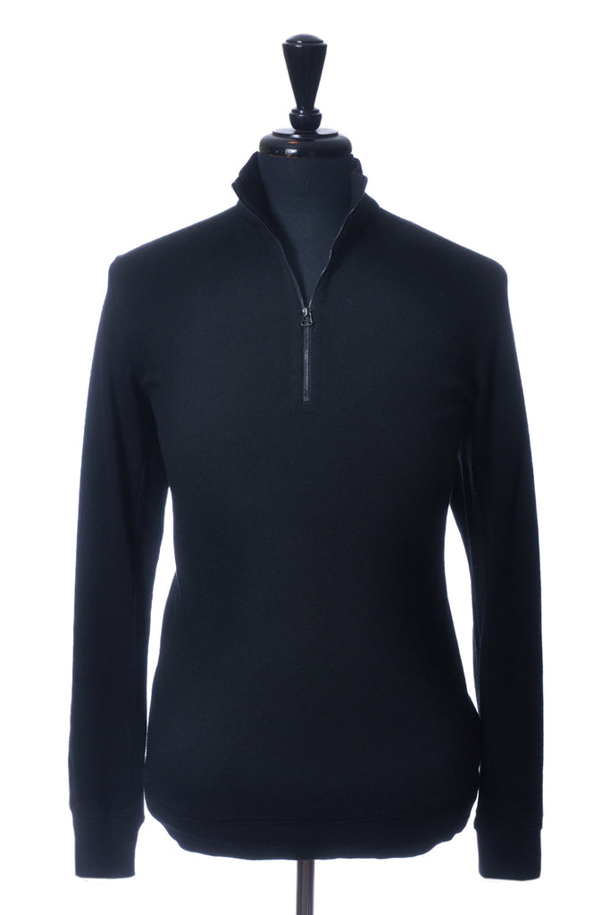 Wings+Horns Black Quarter Zip Merino Wool Sweater