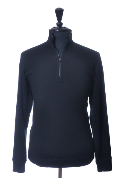 Wings + Horns Black Merino Wool Quarter Zip Sweater