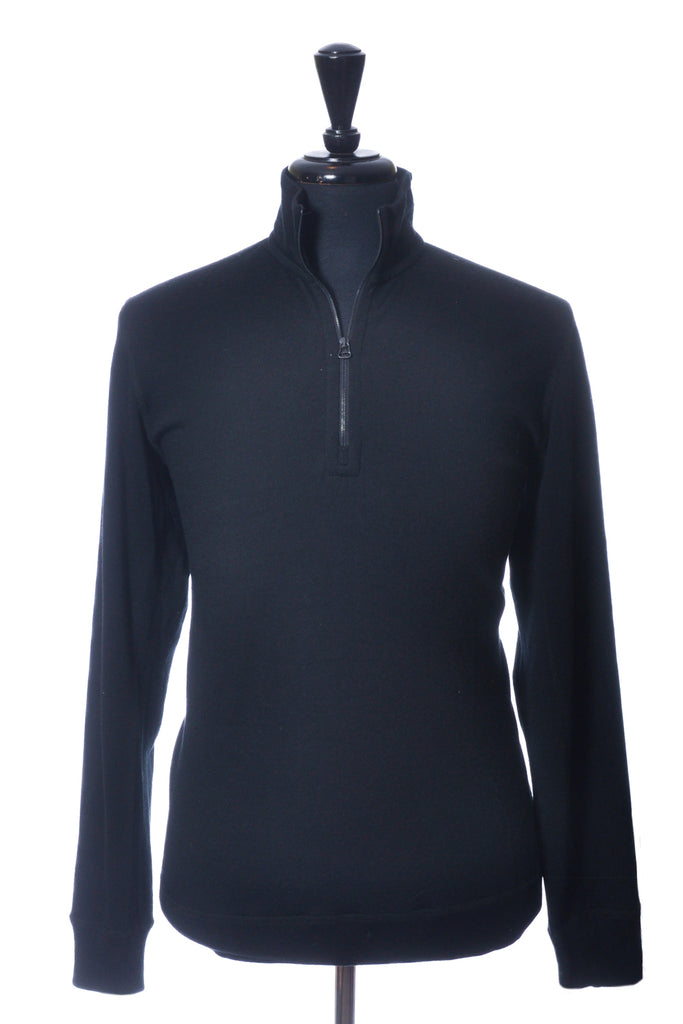 Wings + Horns Black Merino Wool Quarter Zip Sweater