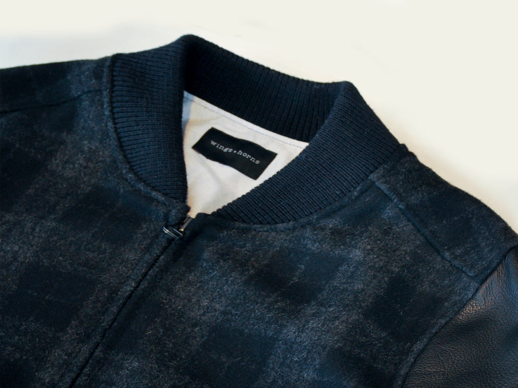 Wings + Horns Grey Check Varsity Jacket