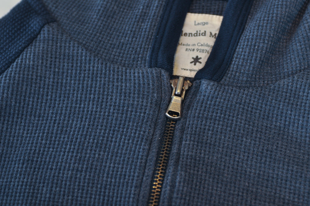 Splendid Mills Blue Waffle Knit Full Zip Hoodie