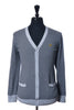 Fred Perry Navy on Grey Striped Cardigan Sweater