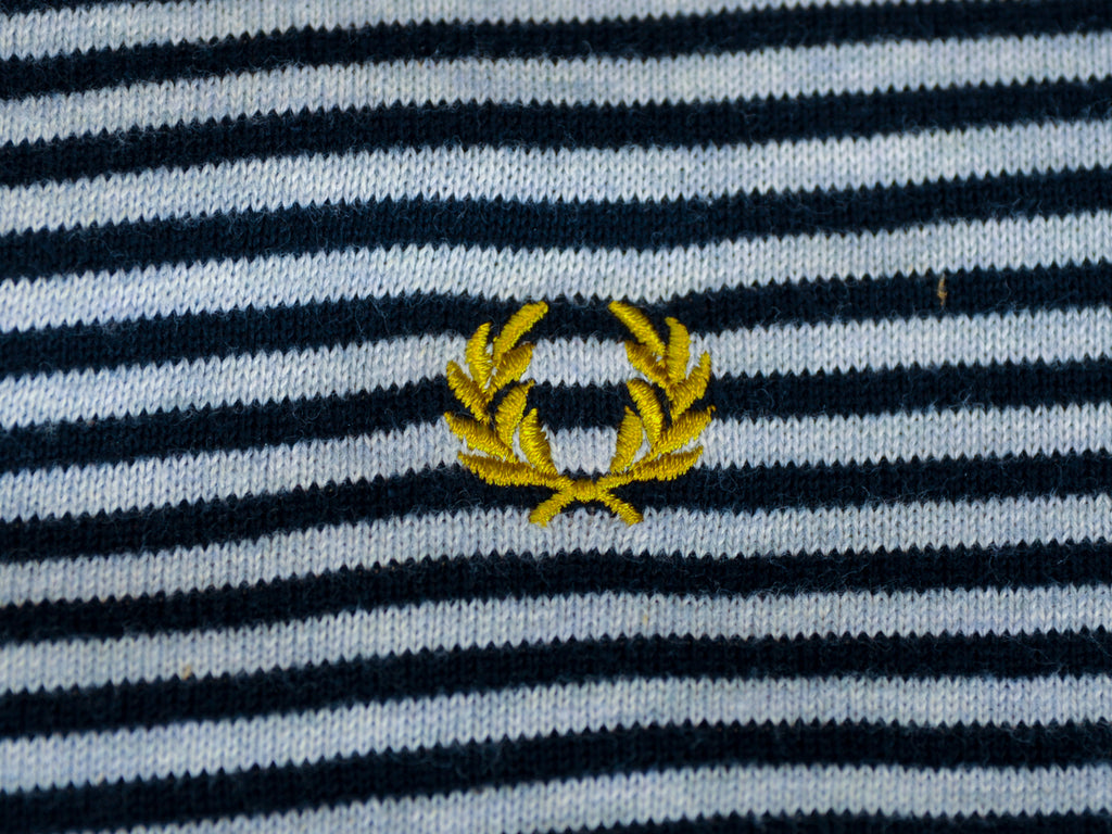 Fred Perry Navy on Grey Striped Cardigan Sweater