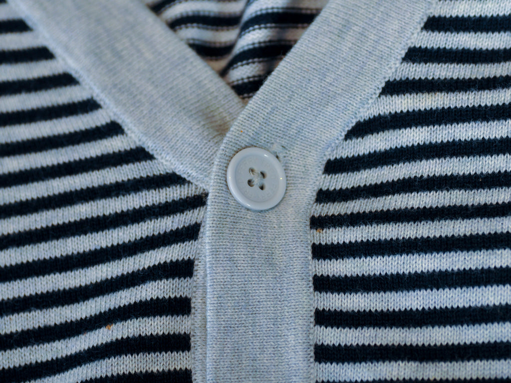 Fred Perry Navy on Grey Striped Cardigan Sweater